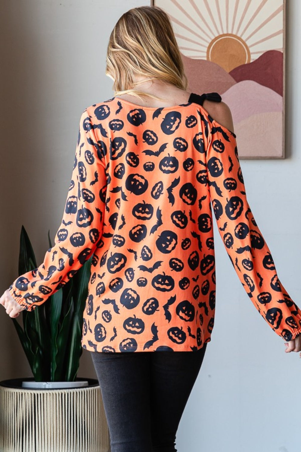 Heimish Pumpkin Print One Shoulder T-Shirt free shipping -Oh Em Gee Boutique