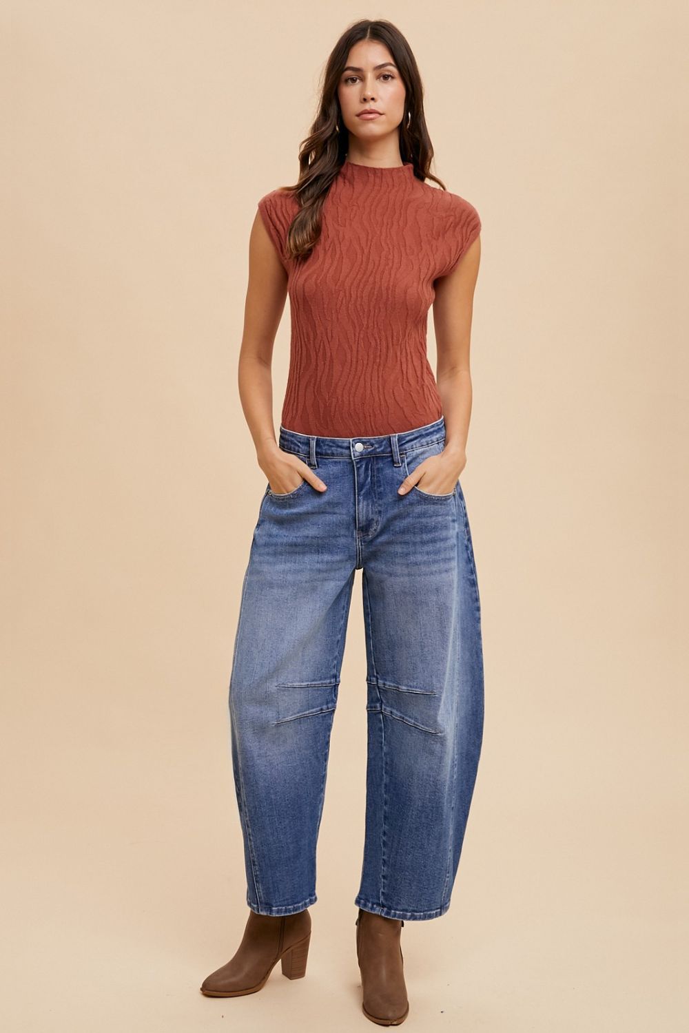 Annie Wear Mid Rise Barrel Leg Jeans with Pockets free shipping -Oh Em Gee Boutique