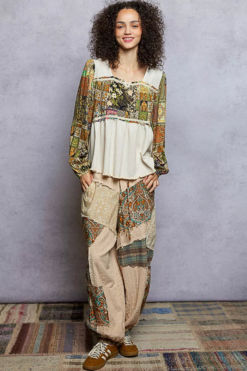 POL Balloon Sleeve Peplum Blouse with Trim Detail free shipping -Oh Em Gee Boutique