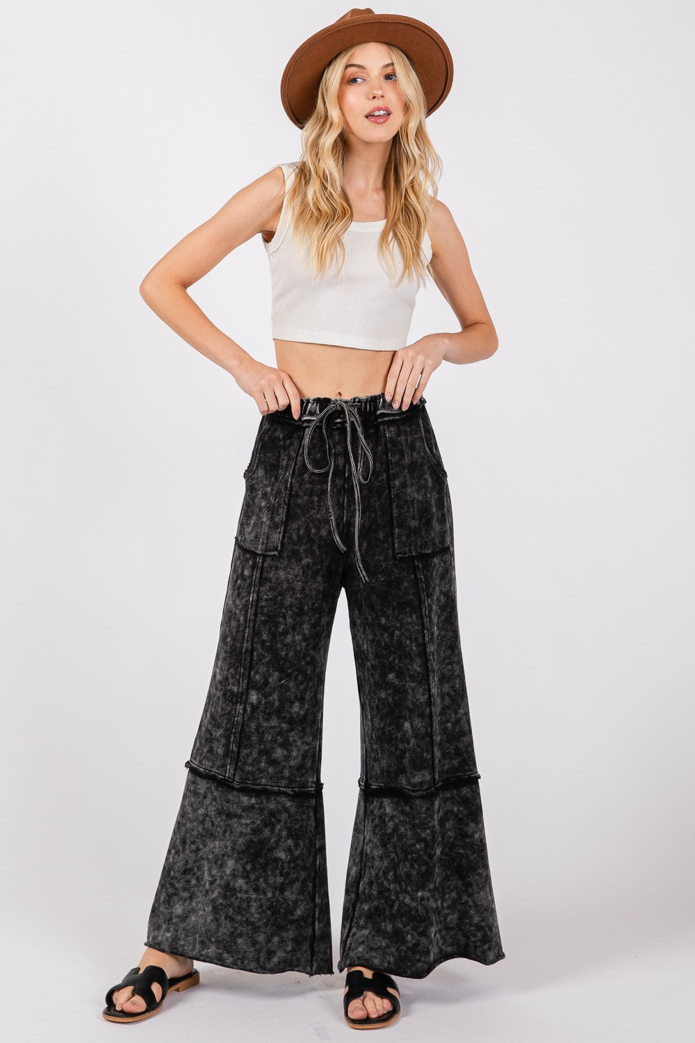 SAGE + FIG Mineral Washed Terry Wide Leg Pants free shipping -Oh Em Gee Boutique