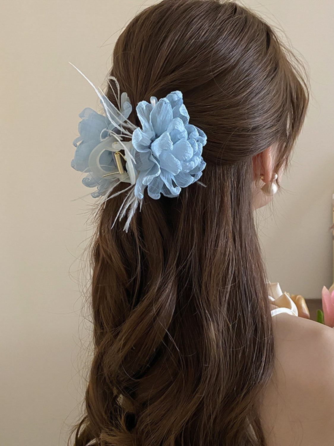 Feather Trim Flower Shape Hair Claw Clip free shipping -Oh Em Gee Boutique