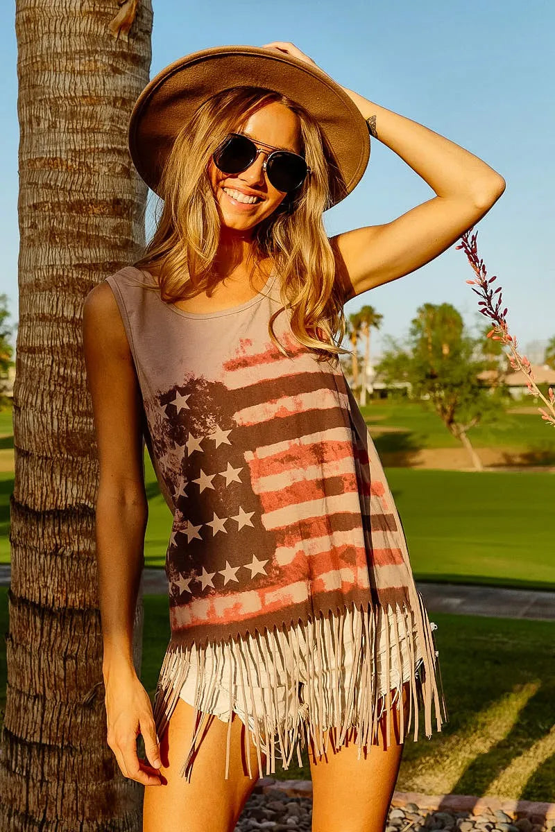 BiBi American Flag Print Knit Sleeveless Top free shipping -Oh Em Gee Boutique