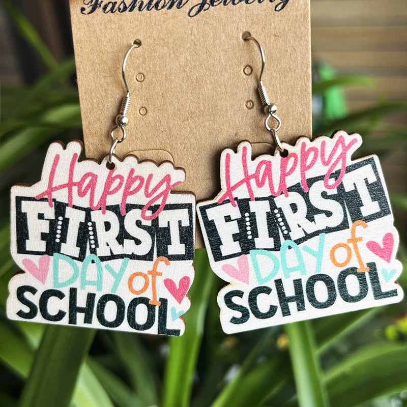 School Theme Wooden Dangle Earrings free shipping -Oh Em Gee Boutique