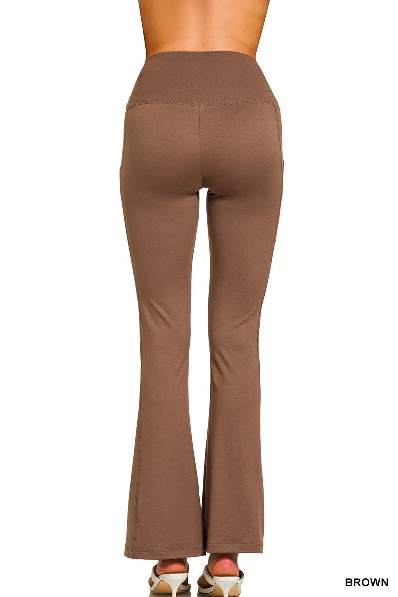 Zenana Brushed Dty Microfiber Flare Pants free shipping -Oh Em Gee Boutique