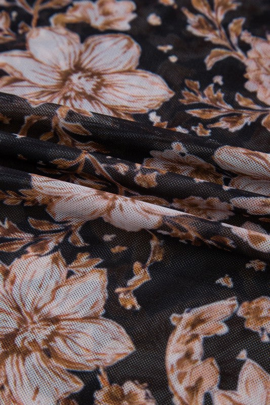 Floral Mesh Mock Neck Long Sleeve Top free shipping -Oh Em Gee Boutique