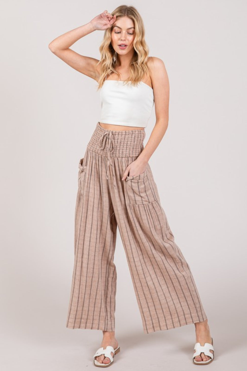 SAGE + FIG Cotton Gauze Wash Stripe Pants free shipping -Oh Em Gee Boutique