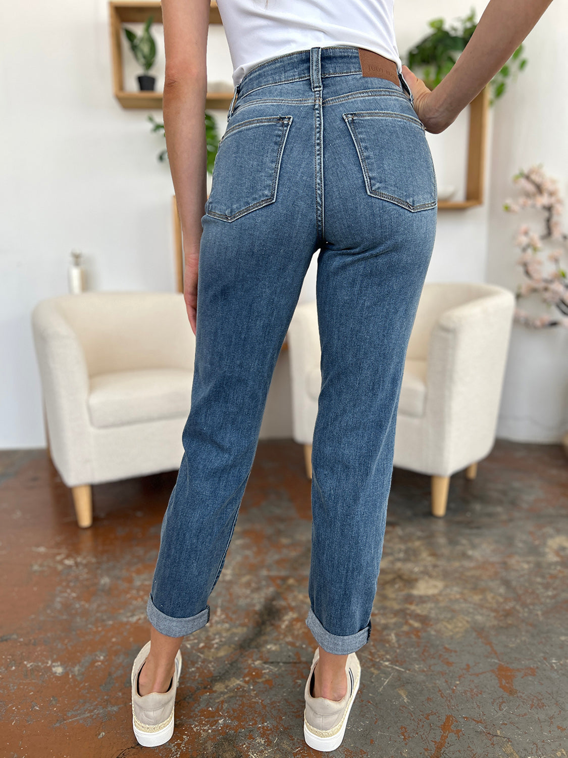 Judy Blue Full Size Cuffed Hem Low Waist Slim Jeans free shipping -Oh Em Gee Boutique