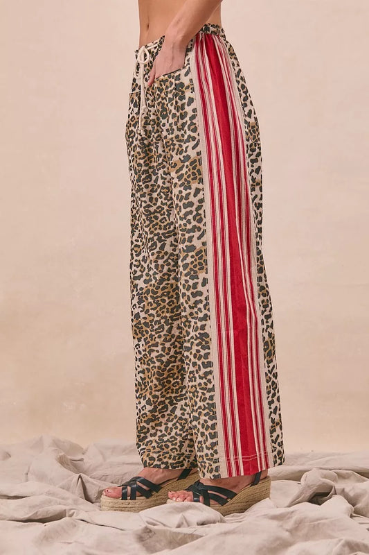 BiBi Leopard Print Pants with Side Contrast and Tucking Welt Pockets free shipping -Oh Em Gee Boutique