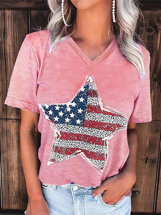 US Flag Graphic V-Neck Short Sleeve T-Shirt free shipping -Oh Em Gee Boutique