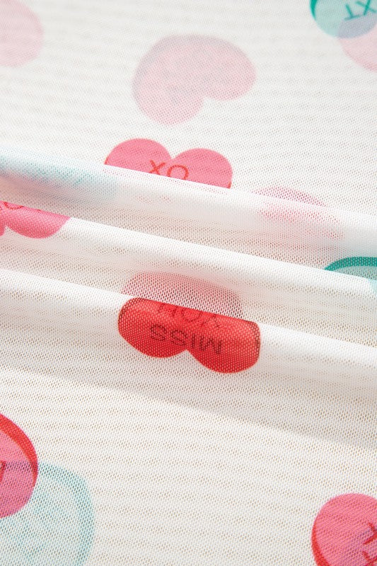 Valentine Slogan Heart Mesh Long Sleeve Top free shipping -Oh Em Gee Boutique