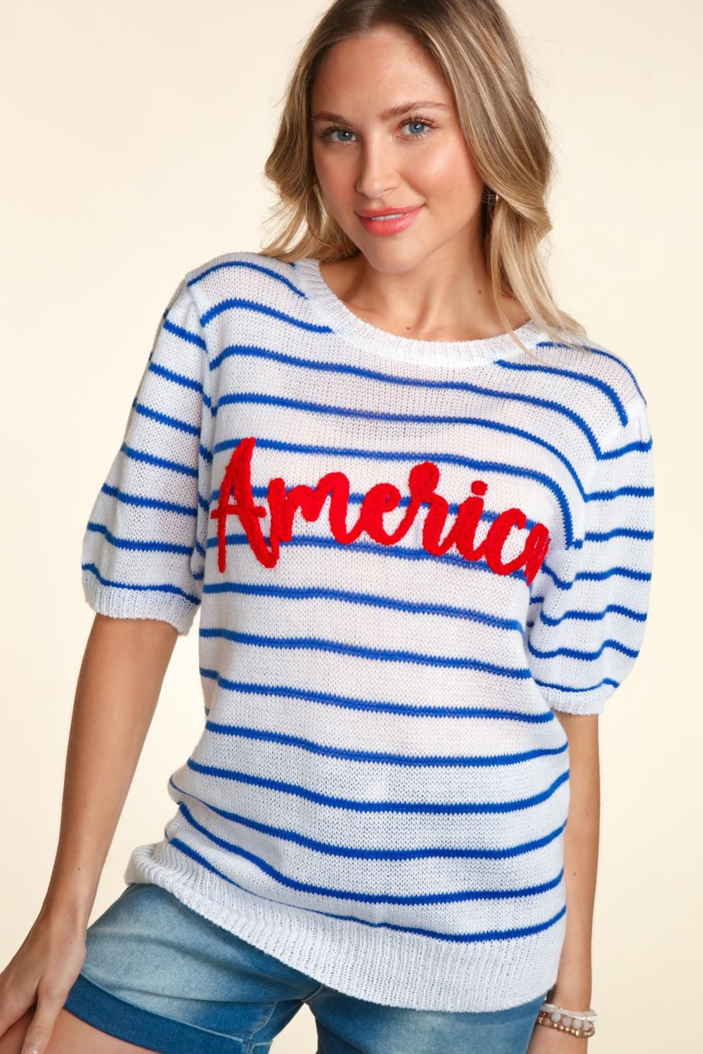 Haptics Letter Embroidery Striped Knit Top free shipping -Oh Em Gee Boutique