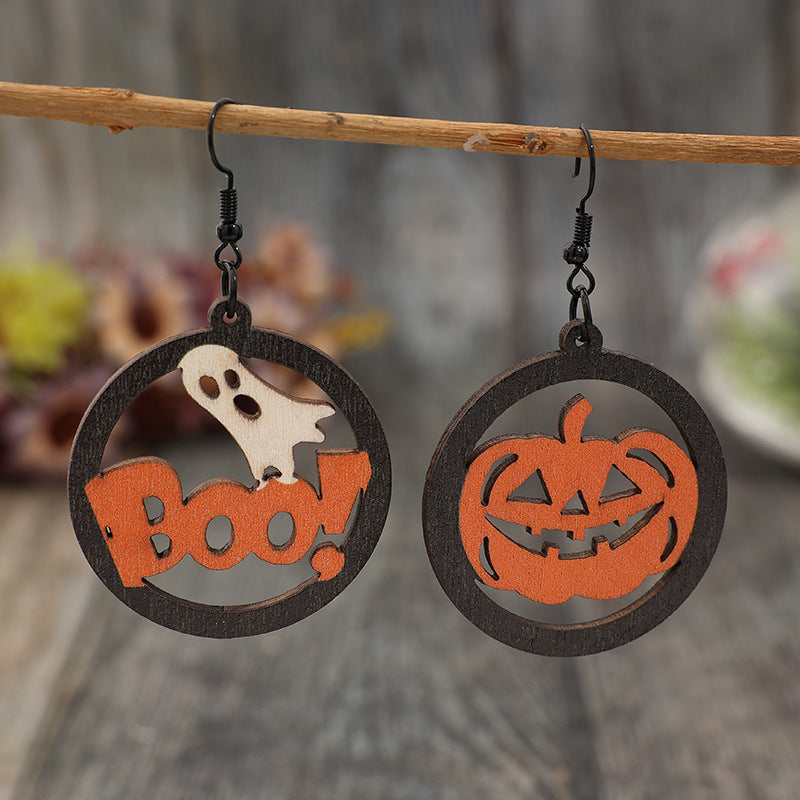 Hollow Pumpkin & Letter Wooden Earrings free shipping -Oh Em Gee Boutique