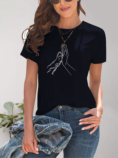 Graphic Round Neck Short Sleeve T-Shirt, Hand and Paw free shipping -Oh Em Gee Boutique