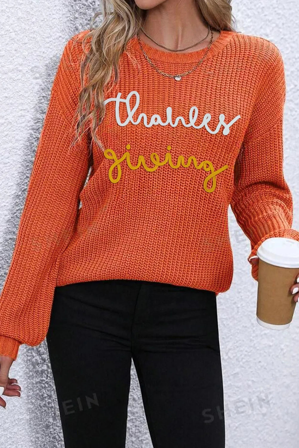 THANKSGIVING Round Neck Long Sleeve Sweater free shipping -Oh Em Gee Boutique