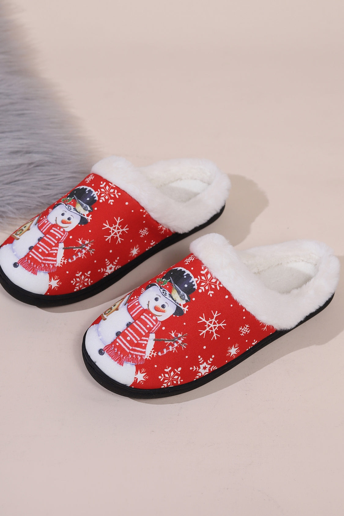 Snowman Round Toe Faux Fur Slippers free shipping -Oh Em Gee Boutique