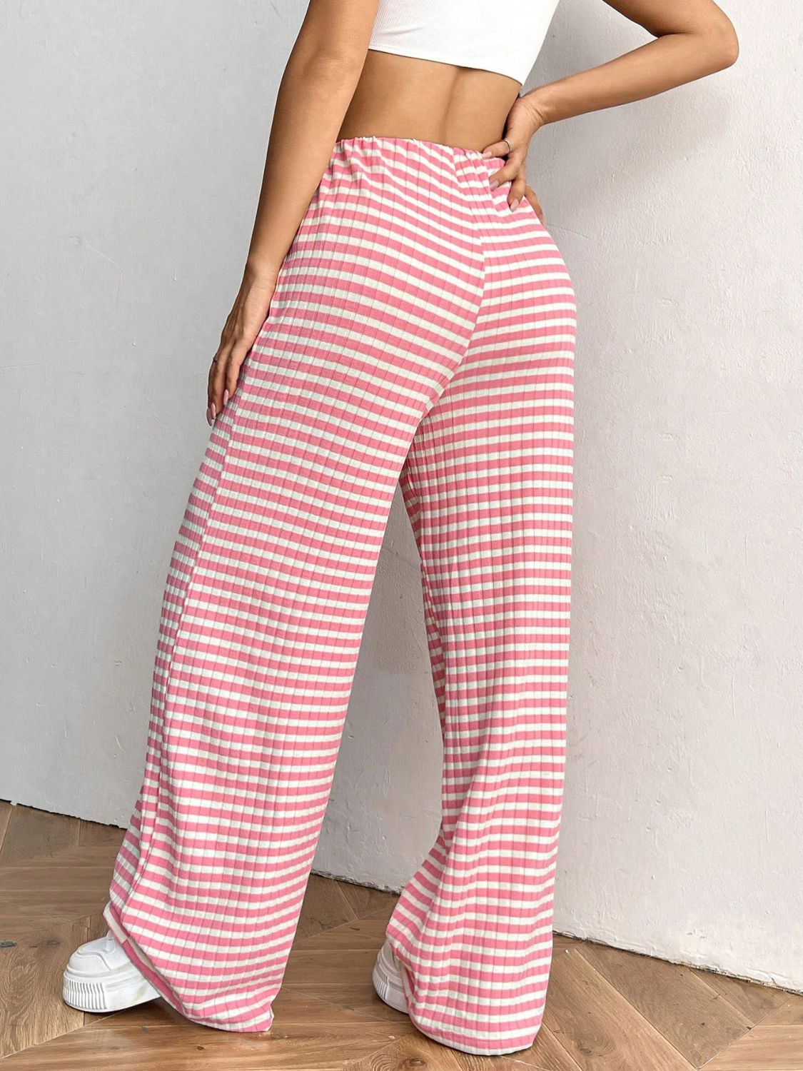 Tied Striped Wide Leg Pants free shipping -Oh Em Gee Boutique