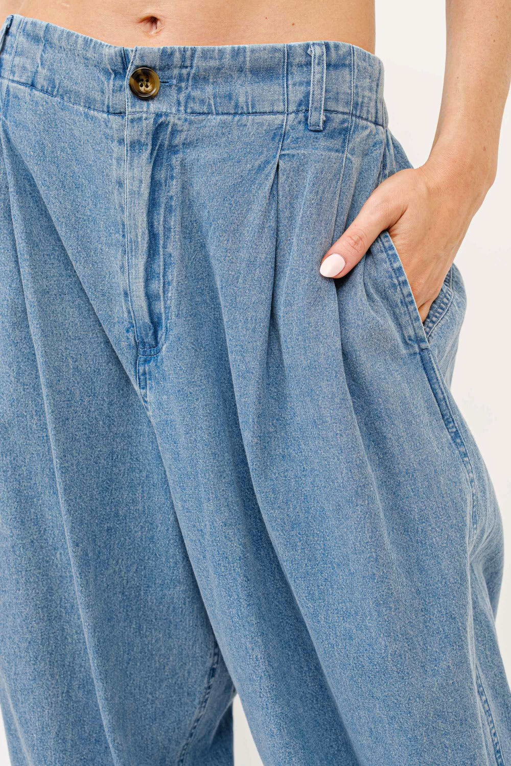 And The Why Elastic Back Pleated Baggy Jeans free shipping -Oh Em Gee Boutique