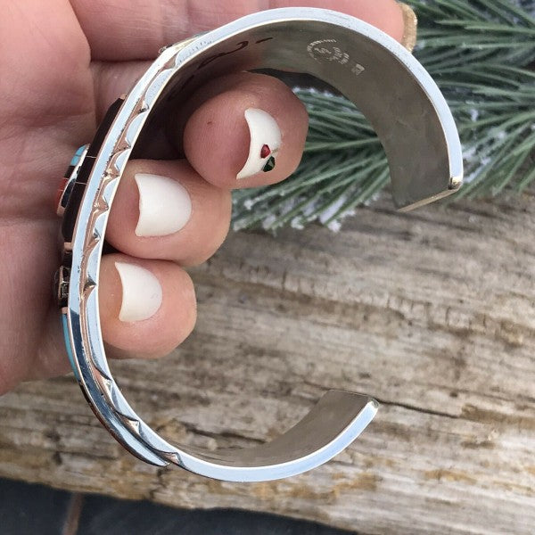 Don Dewa Zuni Sterling Silver Multi-stone SunFace Cuff Bracelet free shipping -Oh Em Gee Boutique