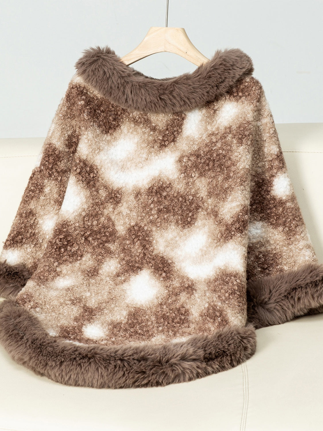 Furry Contrast Three-Quarter Poncho free shipping -Oh Em Gee Boutique