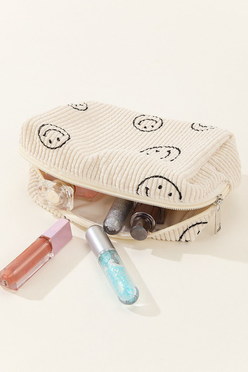 Zenana Smiley Face Corduroy Cosmetic Pouch free shipping -Oh Em Gee Boutique