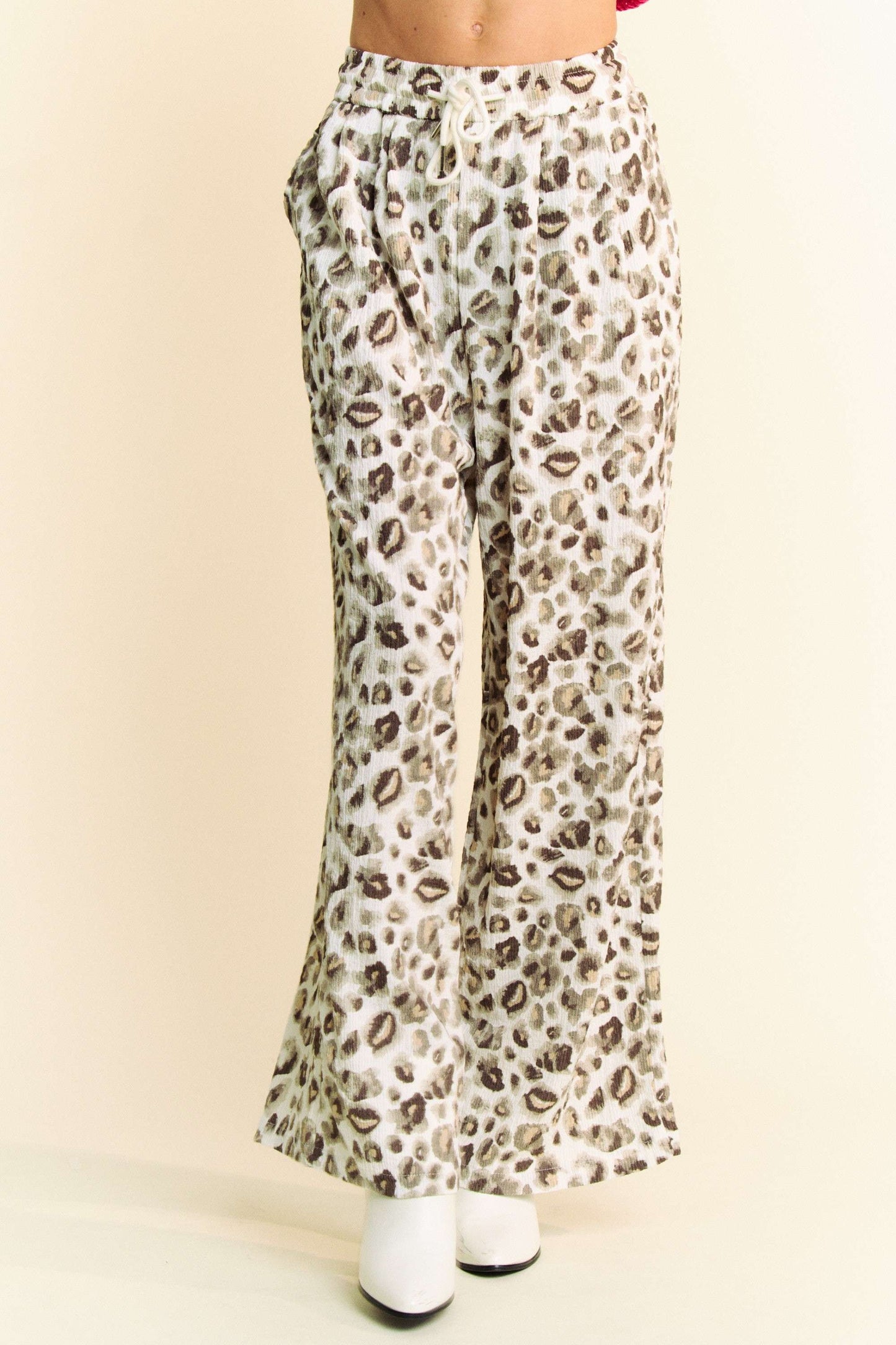 Davi & Dani Drawstring Leopard Wide Leg Pants free shipping -Oh Em Gee Boutique