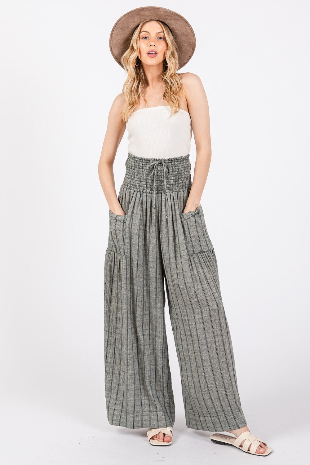 SAGE + FIG Cotton Gauze Wash Stripe Pants free shipping -Oh Em Gee Boutique