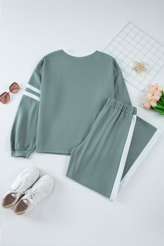 Varsity Stripe Patchwork Pullover and Pant Set free shipping -Oh Em Gee Boutique