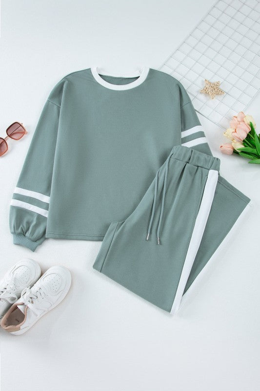 Varsity Stripe Patchwork Pullover and Pant Set free shipping -Oh Em Gee Boutique