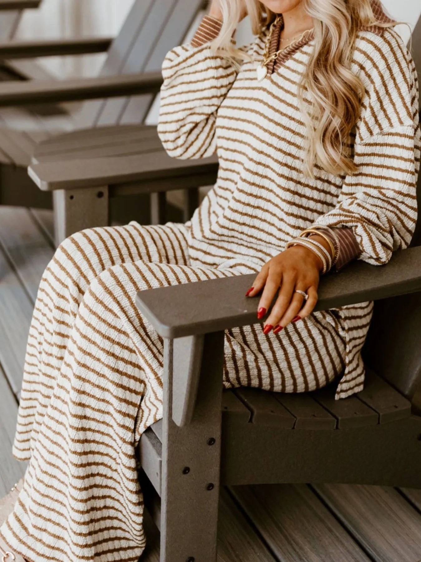 Stripe Collared Top and Drawstring Pant Set free shipping -Oh Em Gee Boutique