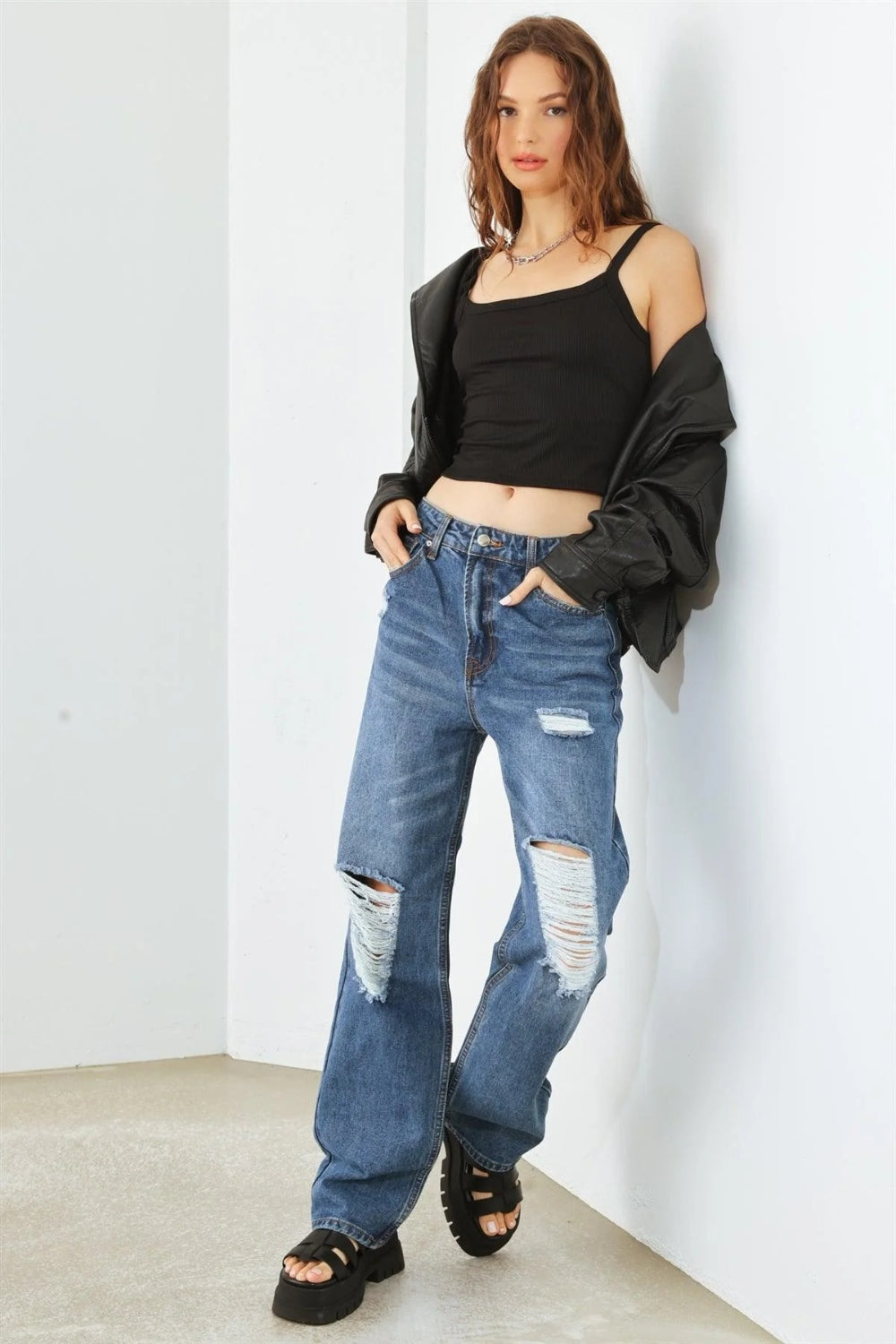 HAMMER COLLECTION Distressed High Waist Jeans free shipping -Oh Em Gee Boutique