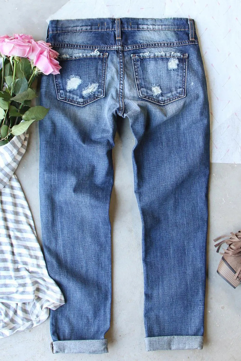 Pumpkin Distressed Straight Jeans free shipping -Oh Em Gee Boutique