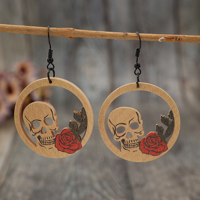 Wooden Cutout Skeleton Earrings free shipping -Oh Em Gee Boutique