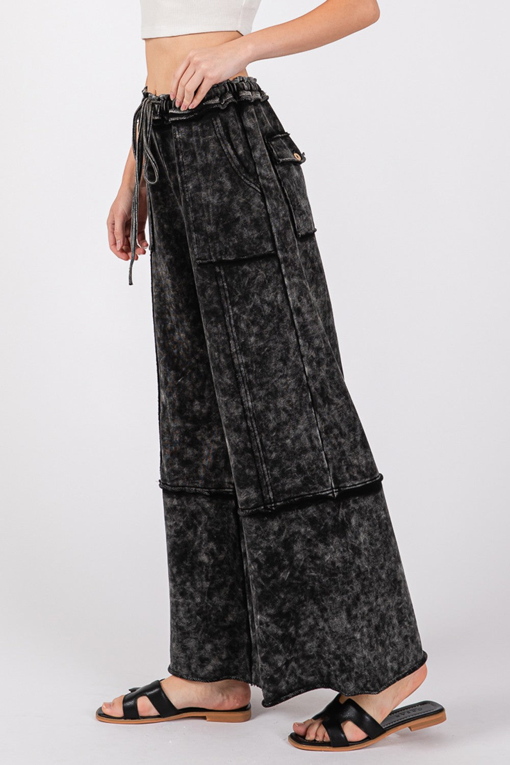 SAGE + FIG Mineral Washed Terry Wide Leg Pants free shipping -Oh Em Gee Boutique