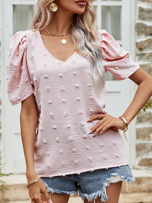 Swiss Dot Short Puff Sleeve Top free shipping -Oh Em Gee Boutique