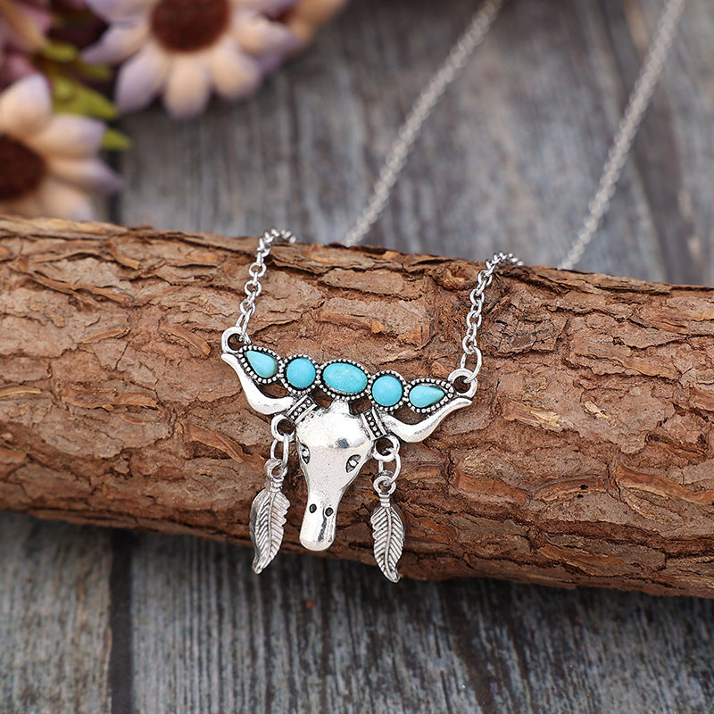 Artificial Turquoise Cow Shape Necklace free shipping -Oh Em Gee Boutique