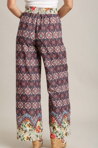 Umgee Full Size Mixed Print Elastic Waistband Pants free shipping -Oh Em Gee Boutique