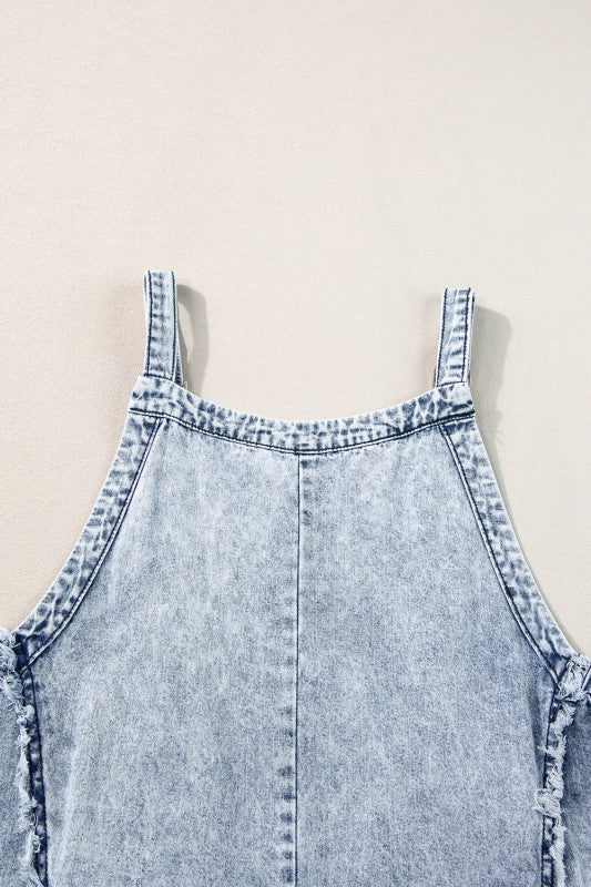 Denim Frayed Reverse Seam Wide Leg Overall free shipping -Oh Em Gee Boutique