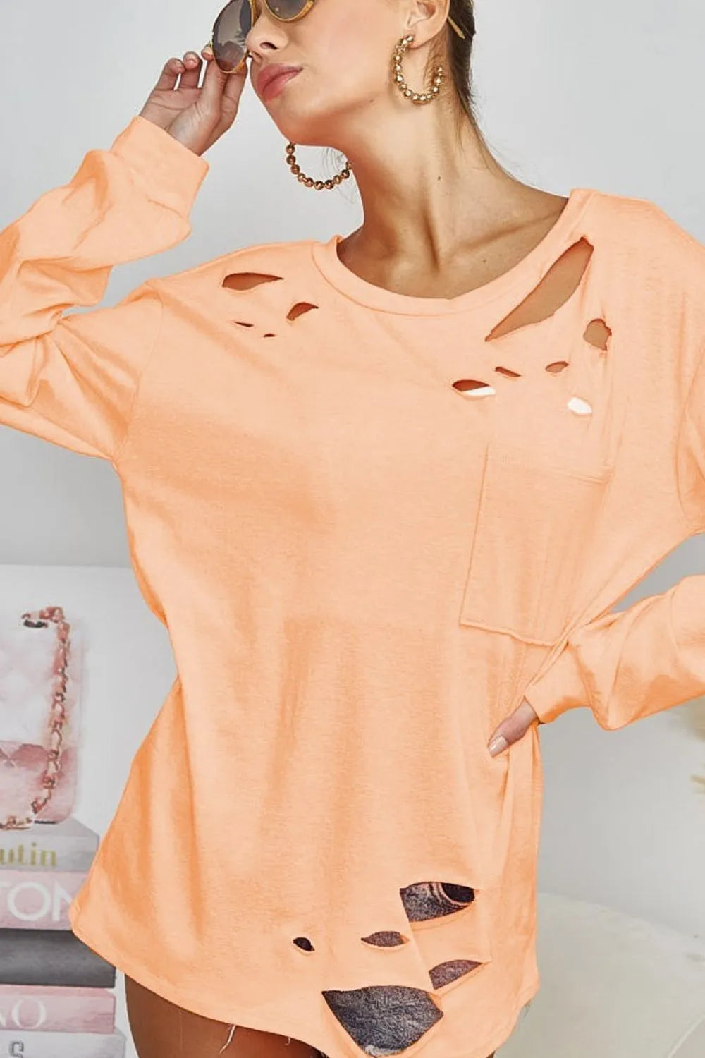 BiBi Triblend with Laser Cut Detailed T-Shirt free shipping -Oh Em Gee Boutique