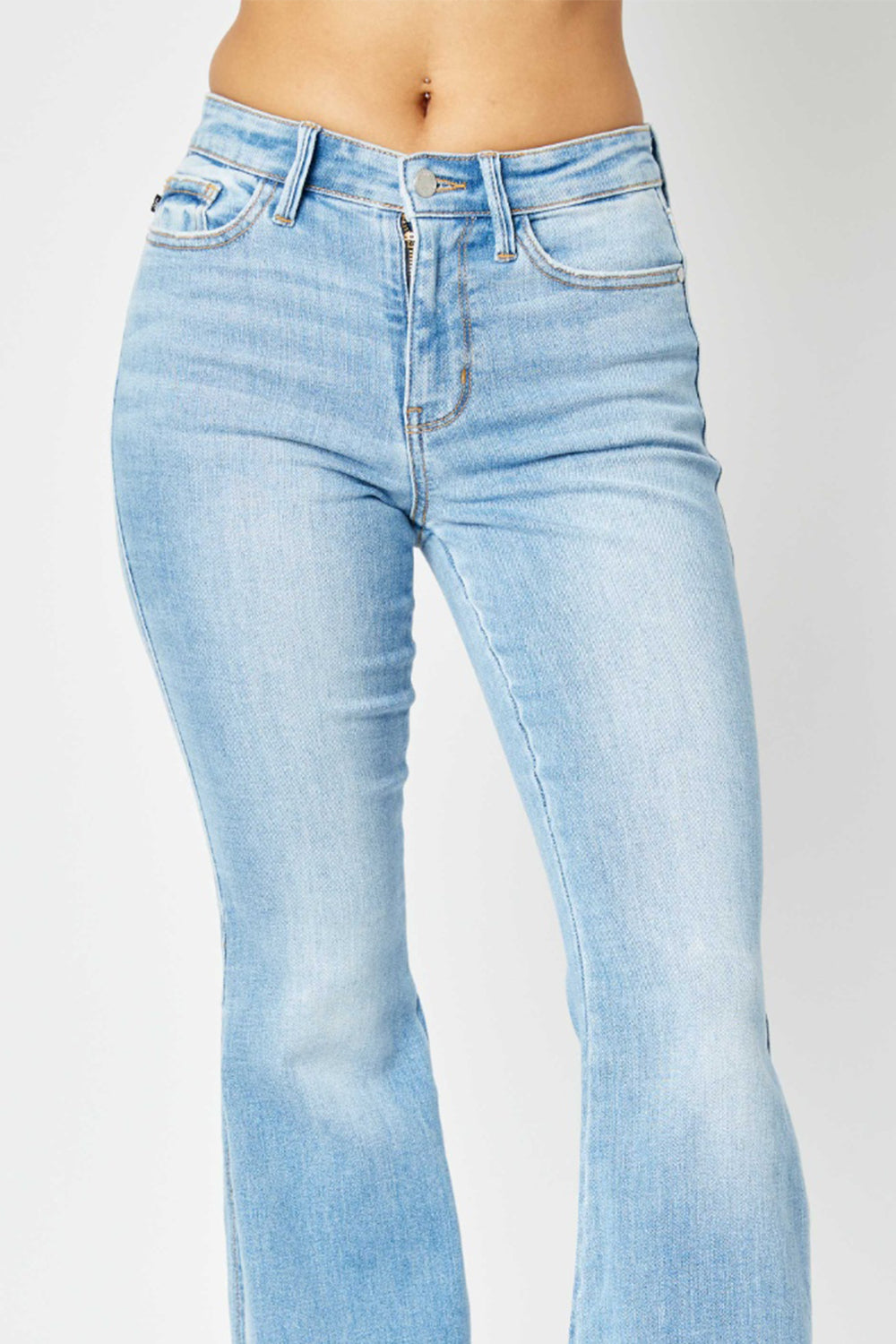 Judy Blue Full Size Mid Rise Raw Hem Slit Flare Jeans free shipping -Oh Em Gee Boutique