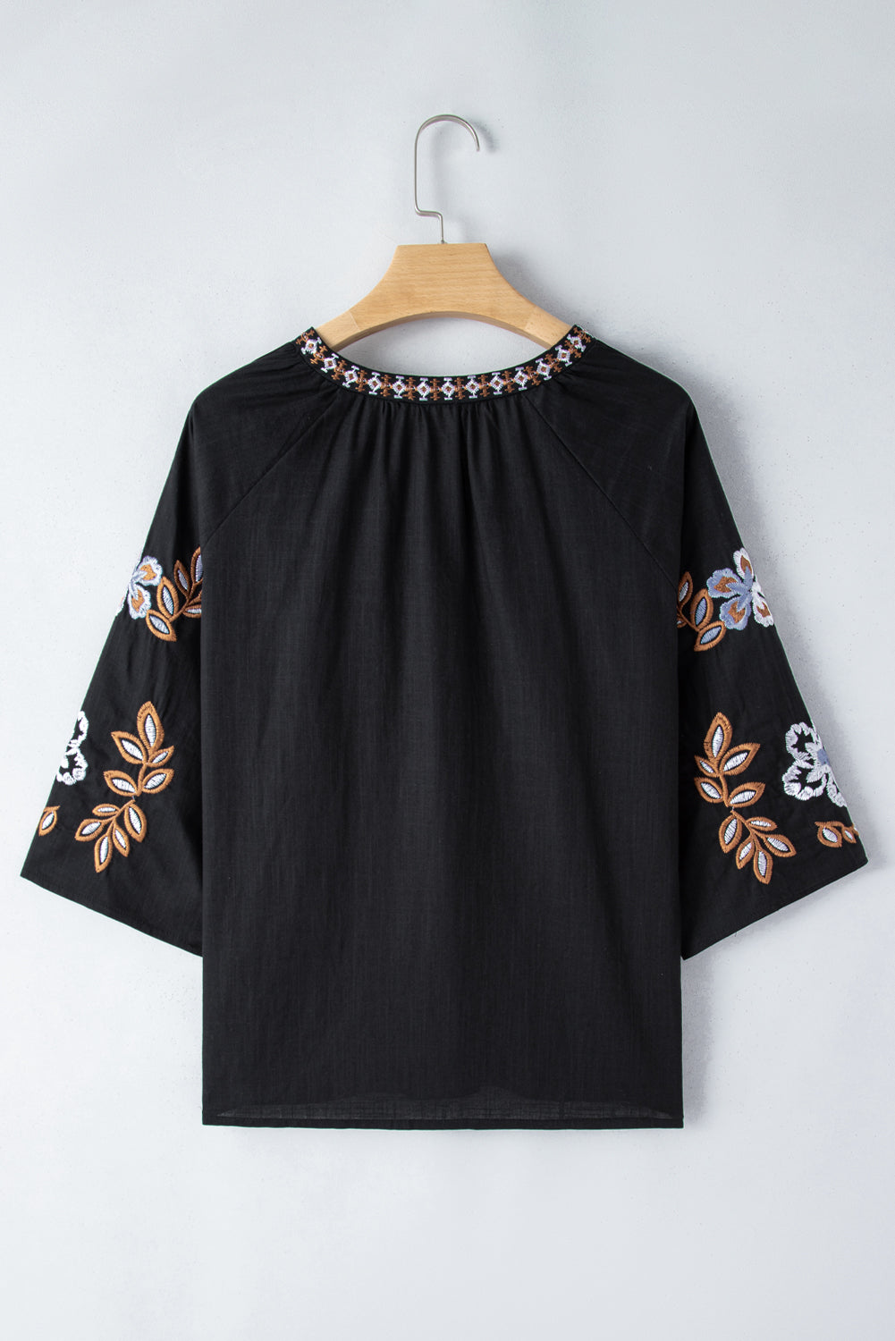 Embroidered V-Neck Three-Quarter Sleeve Blouse free shipping -Oh Em Gee Boutique