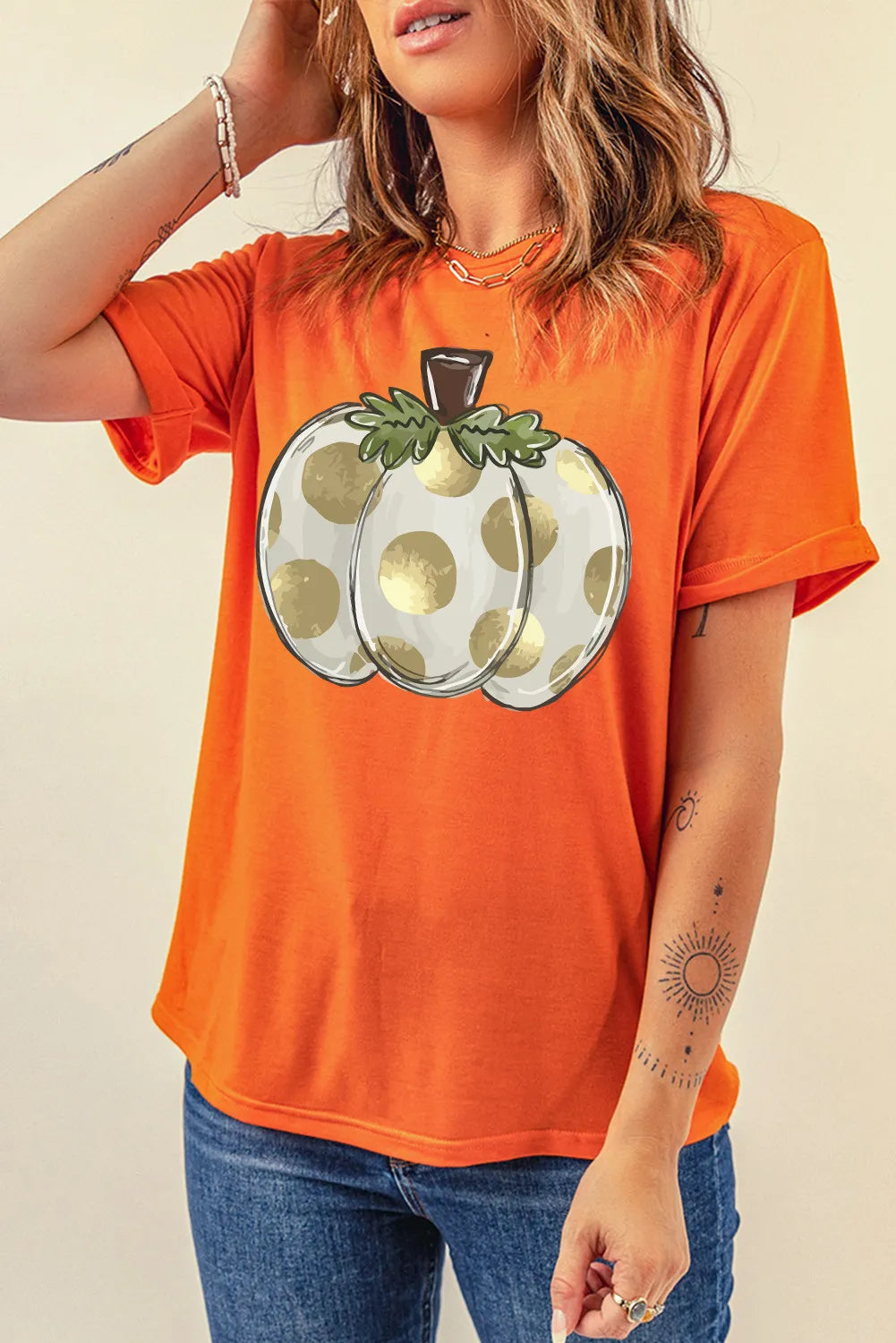 Pumpkin Graphic Round Neck Short Sleeve T-Shirt free shipping -Oh Em Gee Boutique