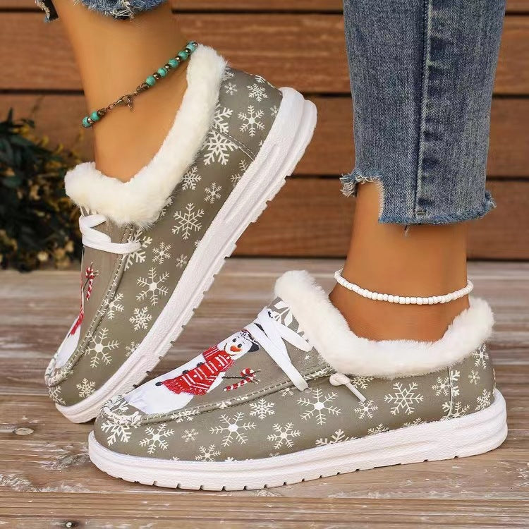 Snowman Print Round Toe Slip-Ons free shipping -Oh Em Gee Boutique