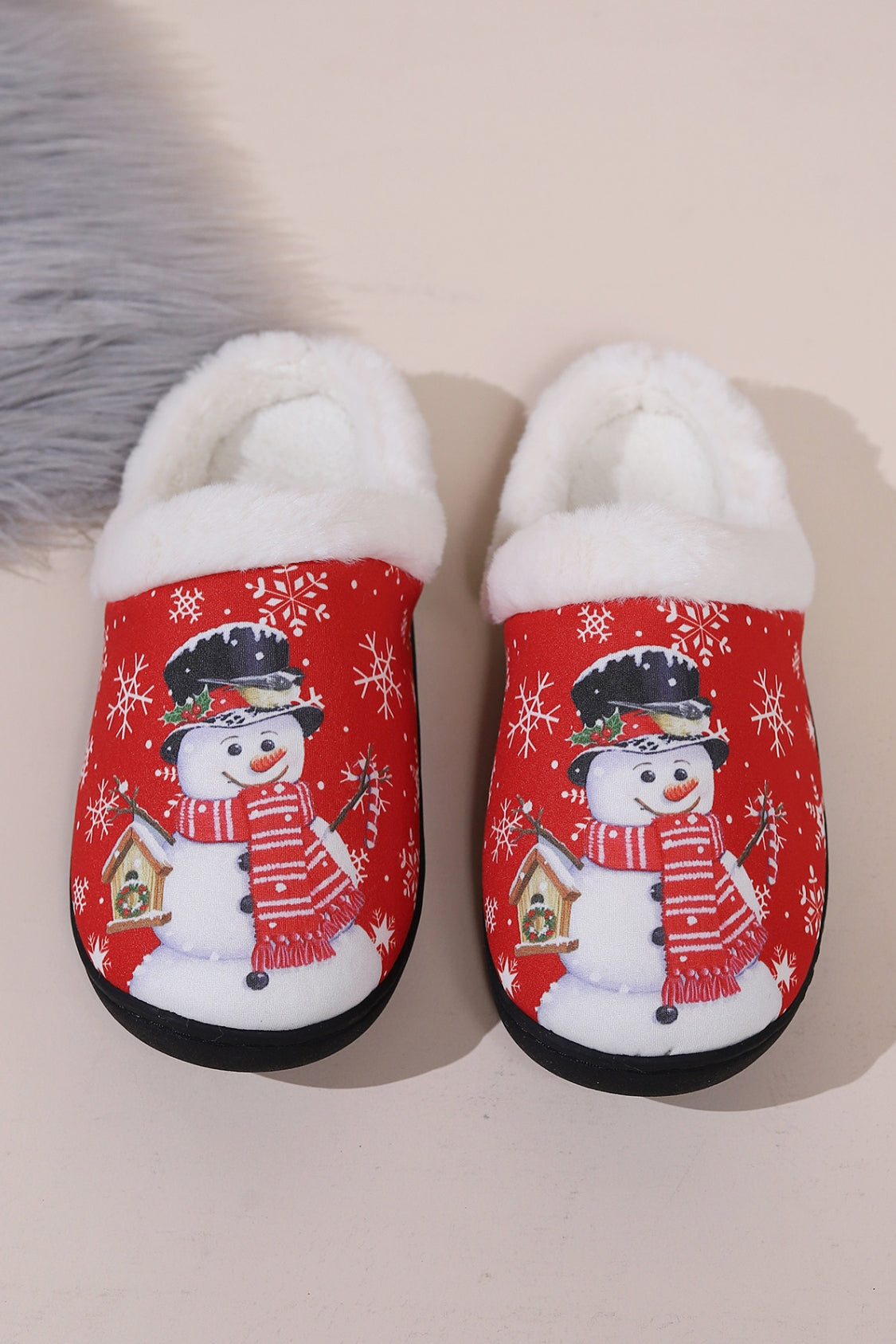 Snowman Round Toe Faux Fur Slippers free shipping -Oh Em Gee Boutique