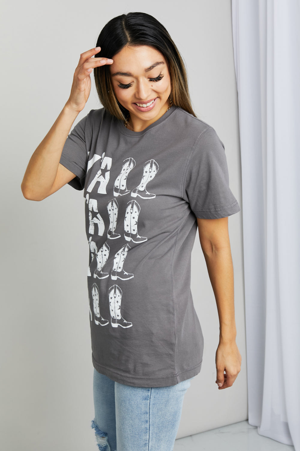 mineB Full Size Y'ALL Cowboy Boots Graphic Tee free shipping -Oh Em Gee Boutique