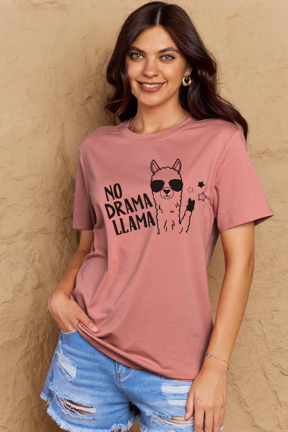 Simply Love Full Size NO DRAMA LLAMA Graphic Cotton Tee free shipping -Oh Em Gee Boutique