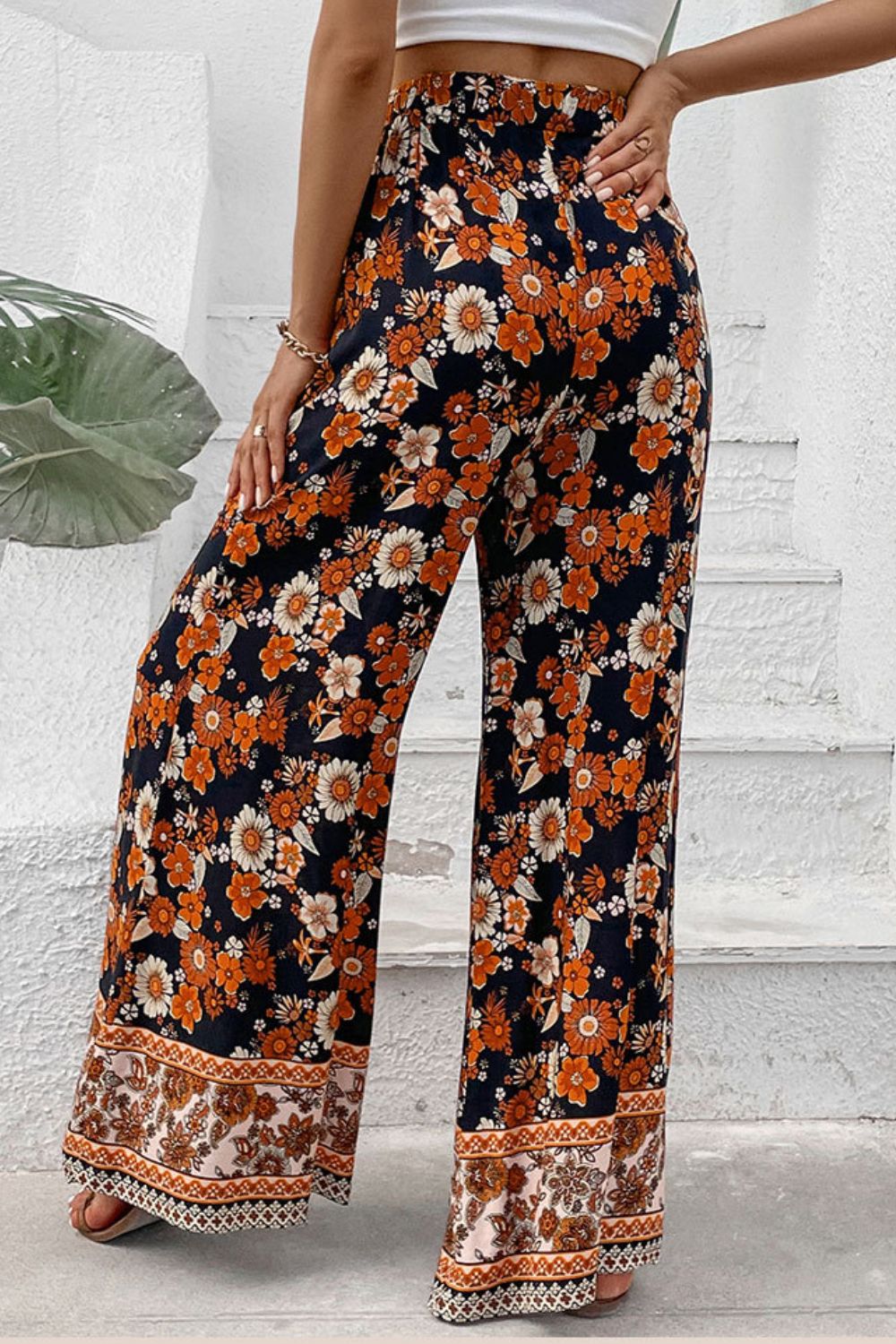 Floral Wide Leg Pants with Pockets free shipping -Oh Em Gee Boutique