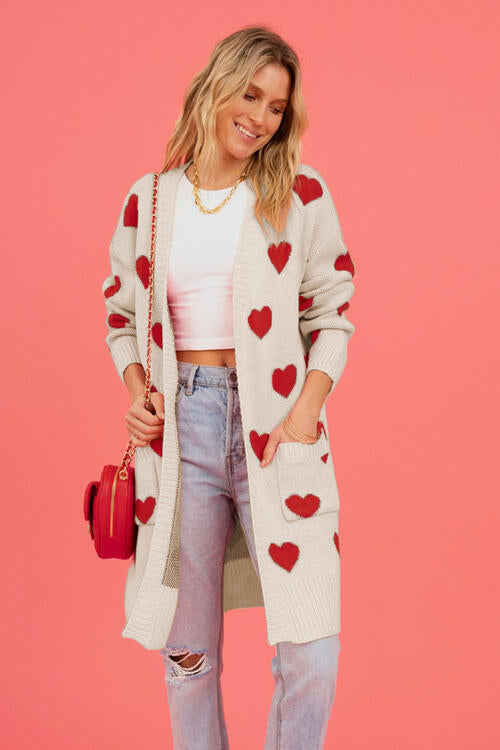Heart Graphic Open Front Cardigan with Pockets free shipping -Oh Em Gee Boutique