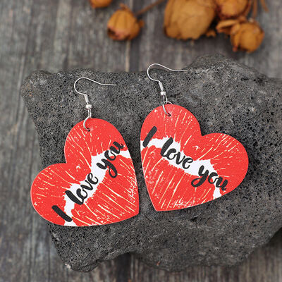 I LOVE YOU Heart Leather Earrings free shipping -Oh Em Gee Boutique