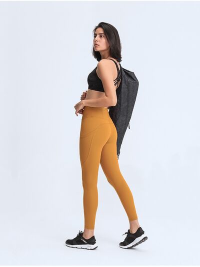 Double Take Wide Waistband Leggings with Pockets free shipping -Oh Em Gee Boutique