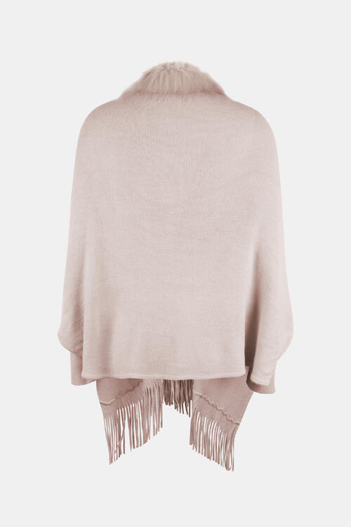 Fringe Open Front Long Sleeve Poncho free shipping -Oh Em Gee Boutique